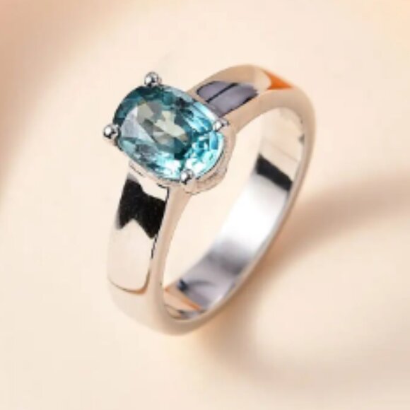 Cambodian Blue Zircon Solitaire Ring in Rhodium Over Sterling Silver 1.90 ctw - Picture 3 of 4